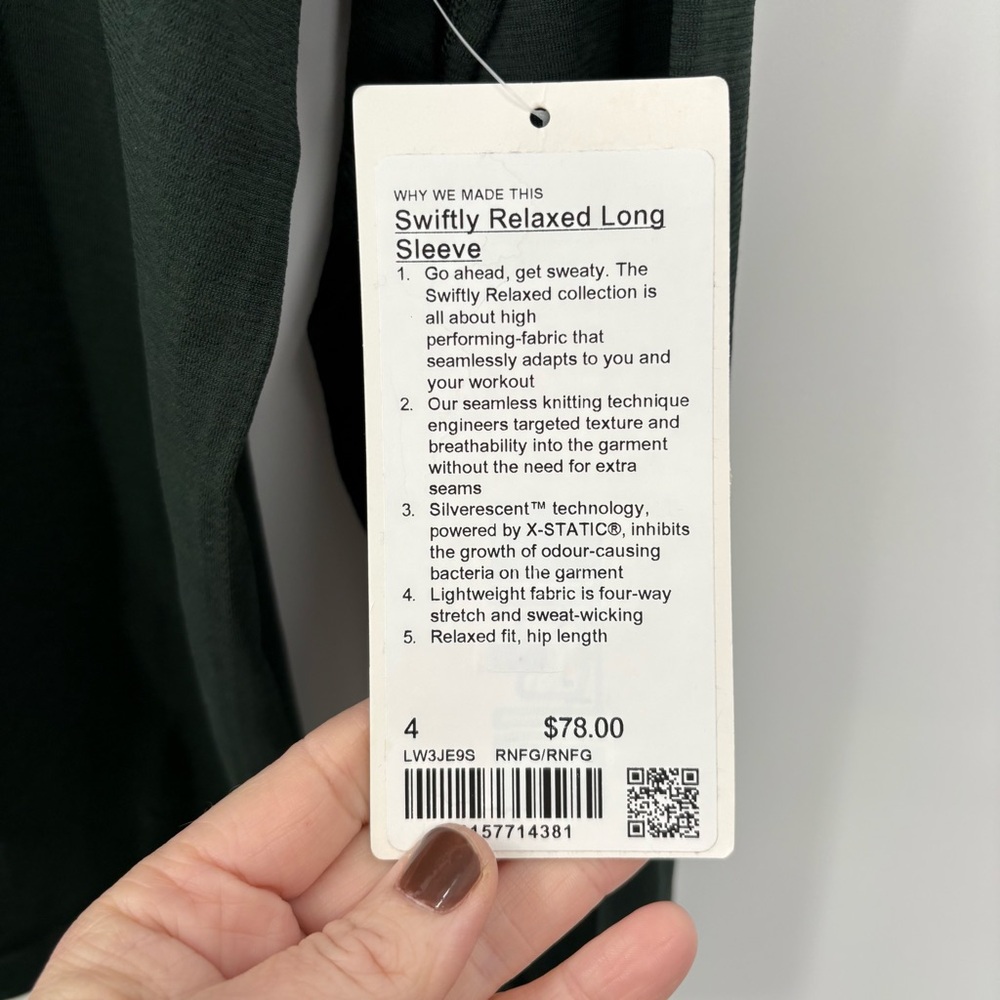 Lululemon Swiftly Relaxed Long Sleeve Tee Legacy Green Size 4 New - Picture 8 of 10